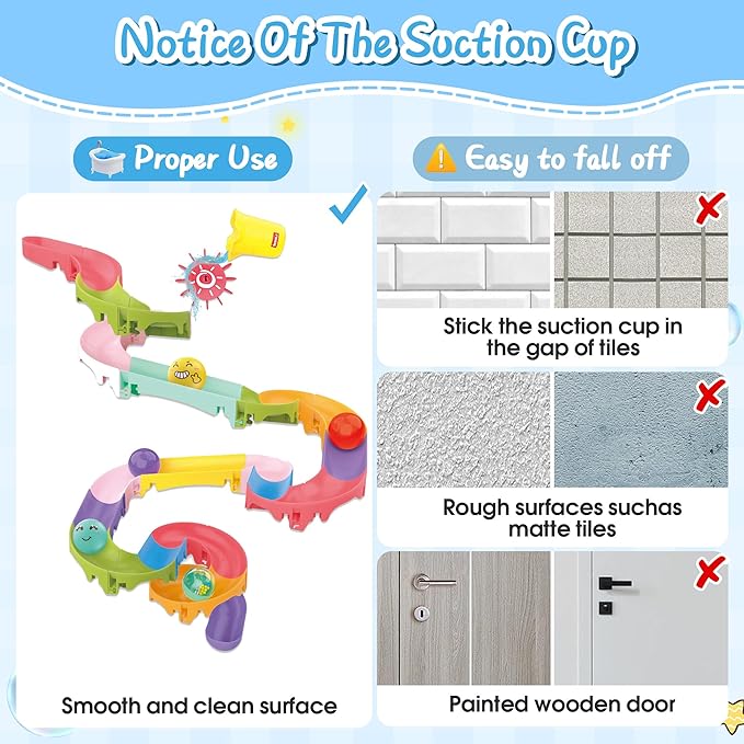 Toddler Bath Toys for Kids, DIY Bathtub Toys with Suction Cups, Fun Baby Shower Toys with Slide Track Birthday Gift for 2 3 4 5 6 Yeas Old Boys and Girls Bath Time