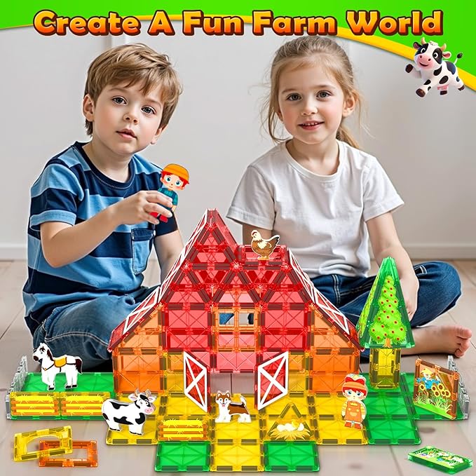 Magnetic Tiles Toys with Farm Animals for 3+ Year Old Toddler, Magnetic Blocks Building Toys for Kids Ages 3-5 5-7 Girls Boys, Classroom Must Haves