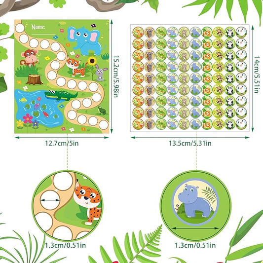 100 Pieces Sticker Charts for Kids Incentives Reward Chart for Kids Behavior in 4 Designs with 2160 Mini Animal Stickers Dry Erase Chore Chart for Classroom Teaching or Home Using