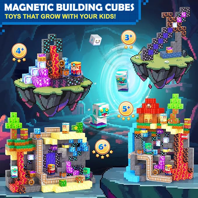 Coodoo 200 PCS Magnetic Blocks (0.8in) - Magnetic Building Blocks Magnet Toy Outdoor Sensory Toddler Toys for Ages 5-7 8-13 3 4 5 6 7 8, Idea Gifts for Boys and Girls Age 3+ Years Old Kids Toys Games