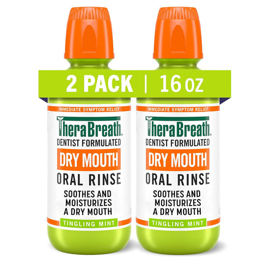 TheraBreath Dry Mouth Oral Rinse, Tingling Mint, Dentist Formulated, 16 Fl Oz (2-Pack) & Dry Mouth Dentist Formulated Sugar-Free Lozenges, Mandarin Mint, 24 Count