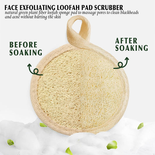 Face Exfoliating Loofah Pad Scrubber, Manual Facial Cleansing and Makeup Remover Brush 4 Pieces, Natural Loofa Sponge Pads Massage Pores and Clean Blackheads Without Hurting The Skin