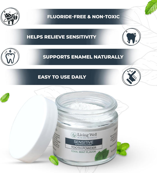Living Well with Dr. Michelle Sensitive Remineralizing Tooth Powder | Fluoride-Free Hydroxyapatite Formula | Supports Daily Comfort for Sensitive Teeth