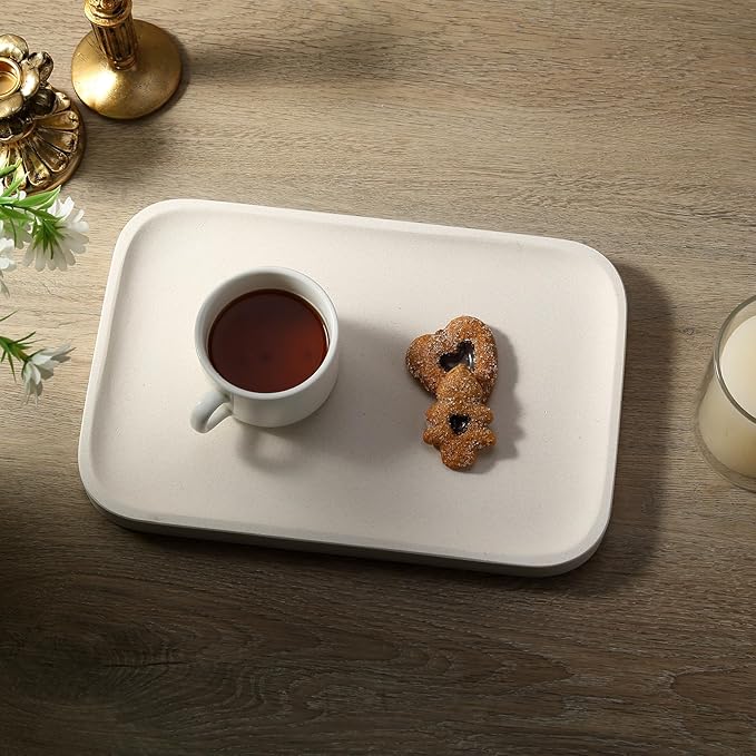 Koville Marble Tray, 12"x8" Marble Vanity Tray for Bathroom Kitchen Countertop, Rectangular Stone Tray for Cosmetics Perfume Trinket, Decorative Catchall Trays (Lymra Limestone)