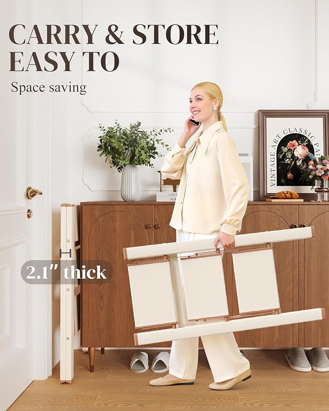 GameGem 3 Step Ladder, Folding Step Stool with Wider Pedal, Anti-Slip Feet & Non Slip Stripes, Aluminum Sturdy Material, 300Lbs Capacity, Elegant Look of Cream Chocolate Better Matches Your Home