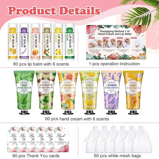 60 Pack Hand Cream Bulk and Lip Balm Bulk Sets, Stocking Stuffers for Women, Christmas Gifts and Bridal Shower Gifts for Guests, Employee Appreciation Gifts, Mom Gifts, Birthday Gifts and Small Gifts