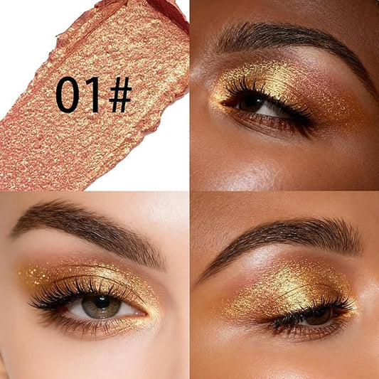 Light Golden Brown Glitter Cream Shimmer Eyeshadow Sticks, Multichrome Matte Eye Shadow Stick, Waterproof and Long-Lasting Smooth Cream Eye Highlighter Stick Makeup for Women, 1 Golden Sands