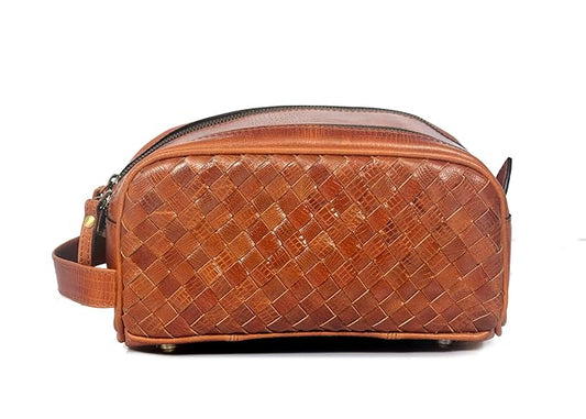 10" Premium Leather Toiletry Travel Pouch With Waterproof Lining | King-Size Handcrafted Vintage Dopp - Kit Gift for Father's Day By Aaron Leather Goods