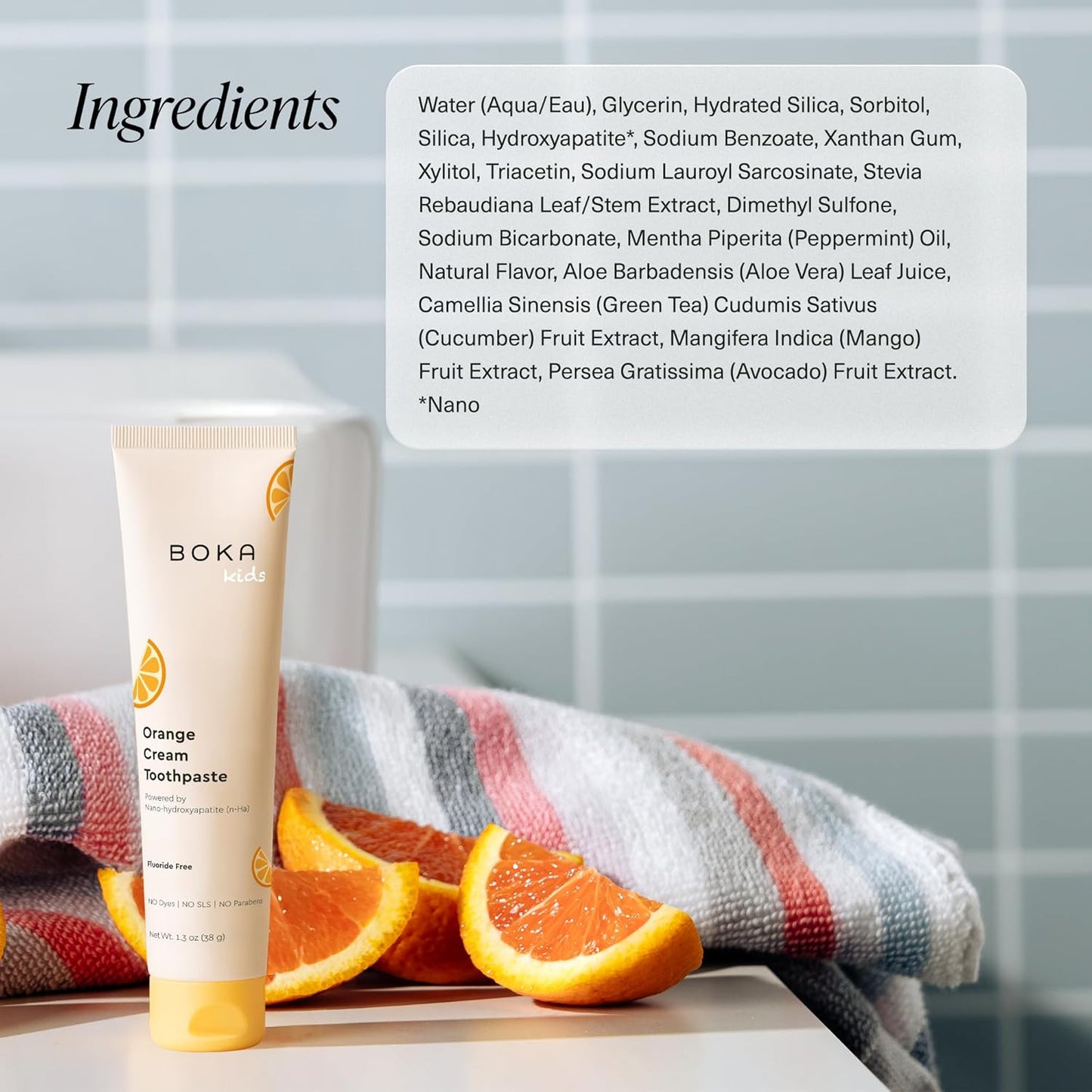 Boka Fluoride Free Toothpaste Nano Hydroxyapatite Toothpaste - Orange Cream Flavor, 1.3 oz 2pk US Manufactured