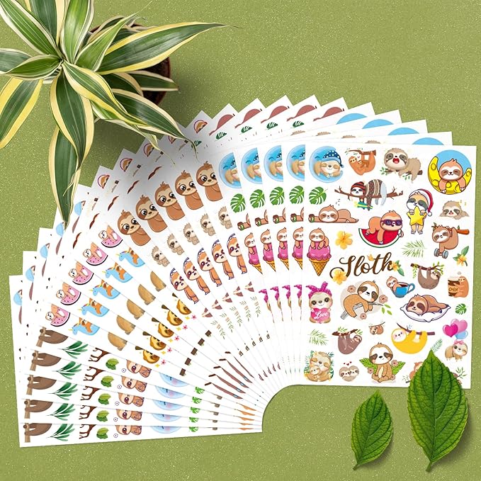 Cute Sloth Stickers Wild Jungle Forest Animal Decal Sticker 770 Counts Party Gifts Goodie Bags Decor Rewards Wild Life Birthday Party Favors Waterproof Water Bottle Laptop Invitation Stickers Decor