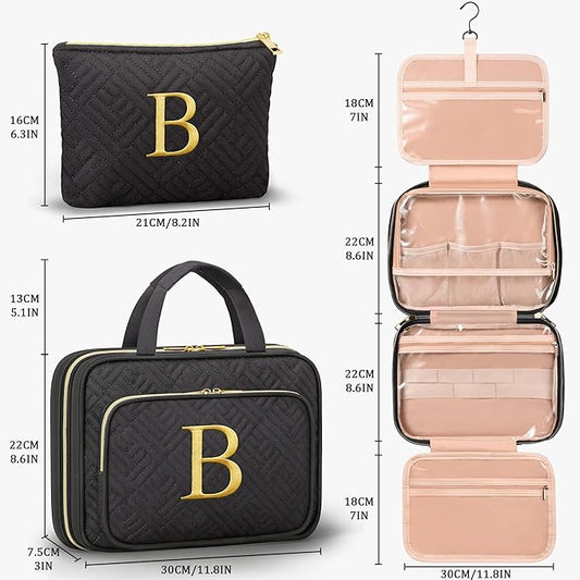 Personalized Gifts for Women, Initial Toiletry Bag Hanging Travel Organizer & Makeup Cosmetic Bag with Embroidery Letter Teacher Appreciation Gift Birthday Christmas Gifts for Mom Wife Friend Sister