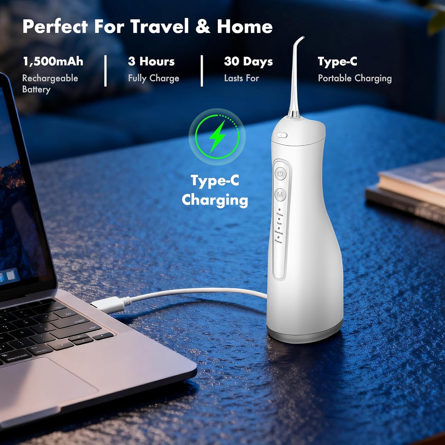 Dygoophy® K2 Rechargeable Oral Irrigator & Water Flosser | 300ml Large Tank, IPX7 Waterproof, 4 Cleaning Modes, 30-Day Battery Life, Low Noise for Braces, Gum Care & Teeth Whitening (White)