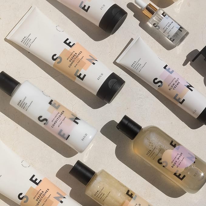 SEEN Travel Trio - Scented - Non-Comedogenic & Blow-Out Hair Cream, Shampoo & Conditioner Set- Reduces Frizz- Heat Protectant- Safe for Sensitive & Acne Prone Skin