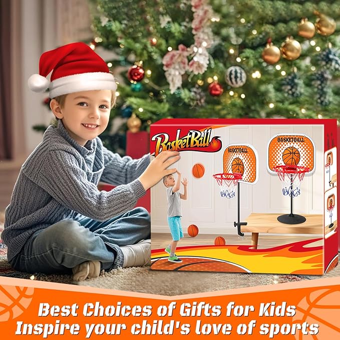 NZQXJXZ Indoor Basketball Hoop, Tabletop Basketball Hoop Set with Clips with Two Balls, Mini Hoops for Desk Table Bed Office Bedroom Basketball Toys for Kids and Adults