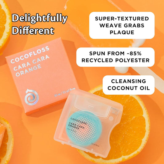 Cocofloss Woven Dental Floss, Dentist-Designed Oral Care, Orange Scent, Waxed, Expanding, Kid-Friendly String Floss with Coconut Oil, 1 Spool (33 yd)