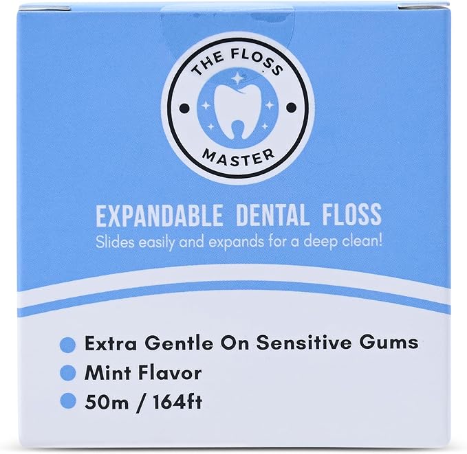 Expandable Dental Floss 3 Pack I Plastic-Free Dispenser I 50 Meter / 164 feet per Pack I Gentle Glide for Effective Cleaning I Mint Flavor