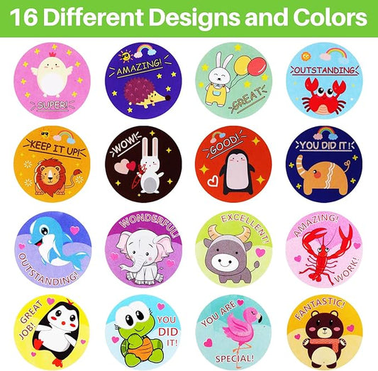 2 Rolls Reward Stickers for Kids Classroom,1000 Pieces Motivational Stickers for Teacher School Home Office and Party (16 Designs,1" in Diameter)