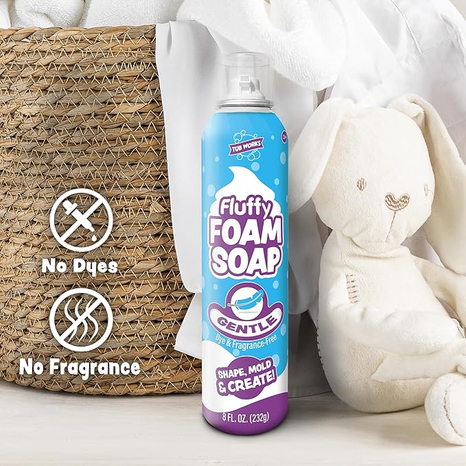 Tub Works™ Fluffy Foam Soap, White, 6 Pack | Shape, Mold & Create Bathtub Art with Soft Bath Foam for Kids | Fragrance-Free & Dye-Free Kids Bath Soap | Easy-to-Use Spray Nozzles