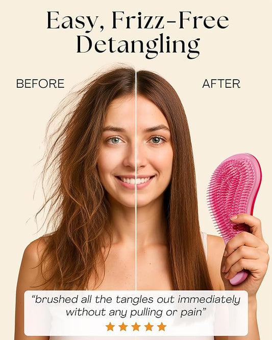 Lily England Detangler Hair Brush for Curly, Thick, Straight & Natural Hair - Gentle Detangling Brush for Women, Kids & Toddlers with Flexible Bristles - Smooth Hairbrush for Wet & Dry Hair, Pink