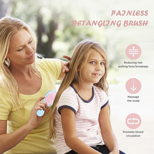 Mini Hair Brush, Detangling Hairbrush for Dry and Wet Hair, Small Size Travel Detangler Brush for Girls Boys Kids Women Men for All Hair Types (Blue)