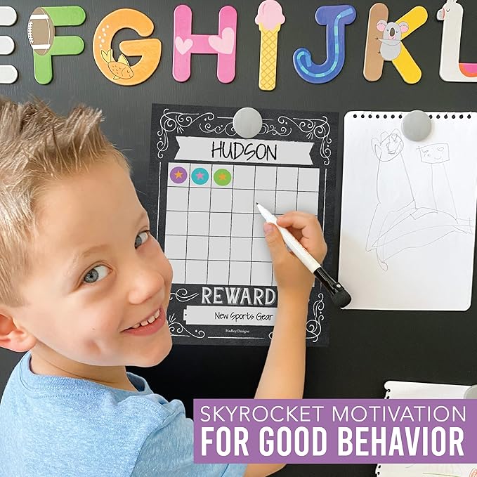 Sticker Chart for Kids Behavior at Home & Classroom - 25 Reward Chart for Kids Incentives, Gold Star Sticker Sheets, Chalkboard Theme Incentive Charts for Classroom Must Haves