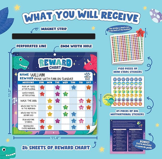 Reward Chart for Kids - 49 Big & 1,920 Mini Stickers, Behavior Chart for Kids at Home, Magnetic Chore Chart for Multiple Kids and Toddler 2-4 Years, Star Chore Chart for Kids Daily Routine