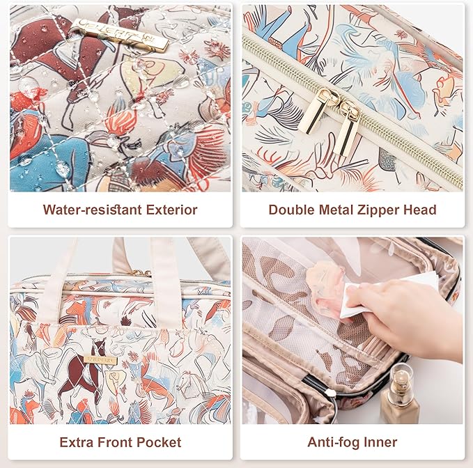 Everfun Hanging Travel Toiletry Bag for Women Traveling With Leakproof Compartment Makeup Cosmetic Organizer Dopp Kit Travel Accessories Essentials Must Have