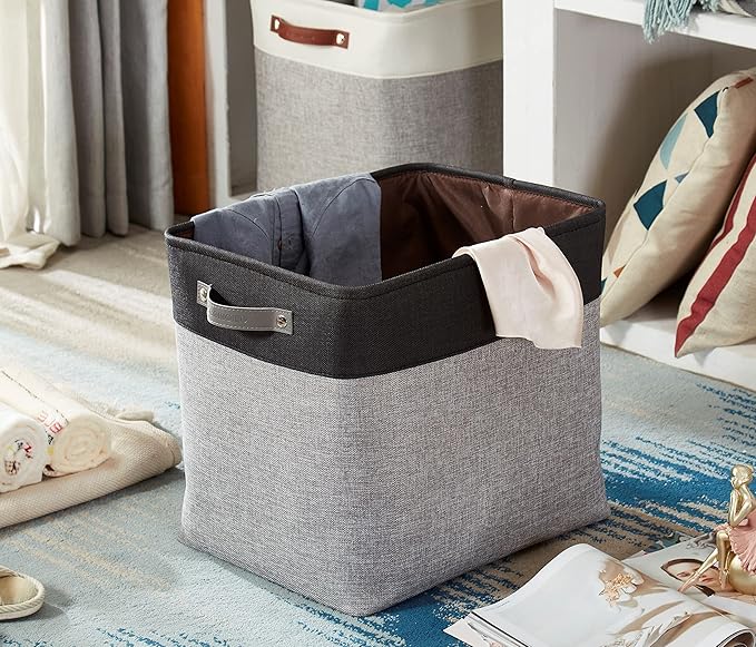 DECOMOMO Extra Large Storage Baskets, 54.5L Fabric Storage Bins for Organizing Linen Closet, Nursery (Grey & Black, XXXL - 3 pack)