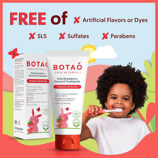 Kids Natural Strawberry Flavored Anticavity Fluoride Toothpaste Maximum Cavity Protection Cleans Children’s Teeth Protects Gums Chamomile Aloe Vera Calendula Xylitol for Ages 2 and Up