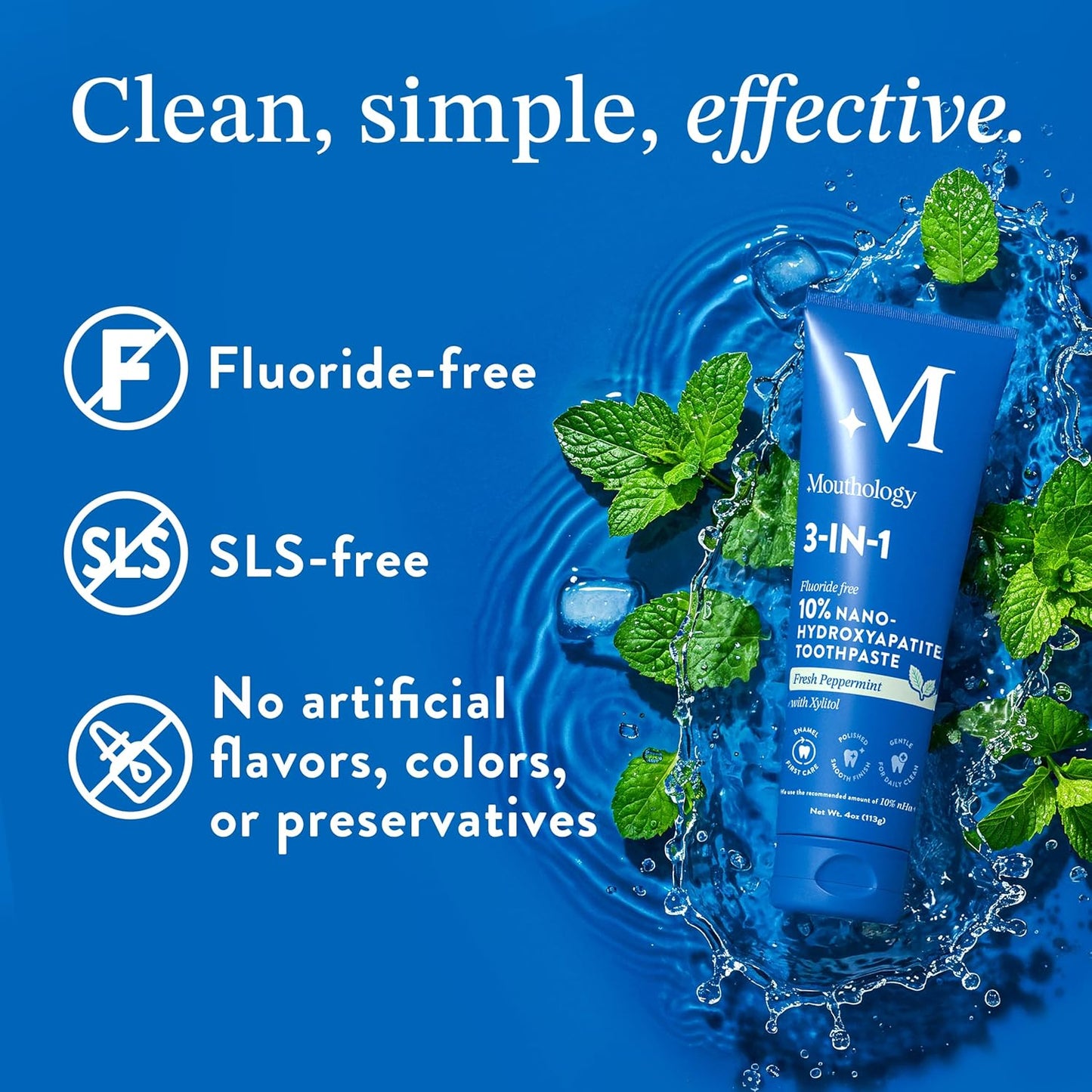 Mouthology 10% Nano Hydroxyapatite Toothpaste (6pk, Fluoride Free), Whitening*, Supports Enamel Care*, Appropriate for Sensitive Teeth*, SLS Free, Xylitol nHA Toothpaste Adults, Mint 4oz (USA Made)