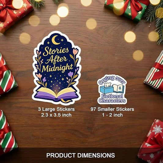 100 PCS Book Stickers Pack, Vinyl Waterproof Decals with Reading Quotes and Bookish Designs, Fun Gift for Kids Teens Adults Students Teachers Laptop Water Bottle Scrapbook