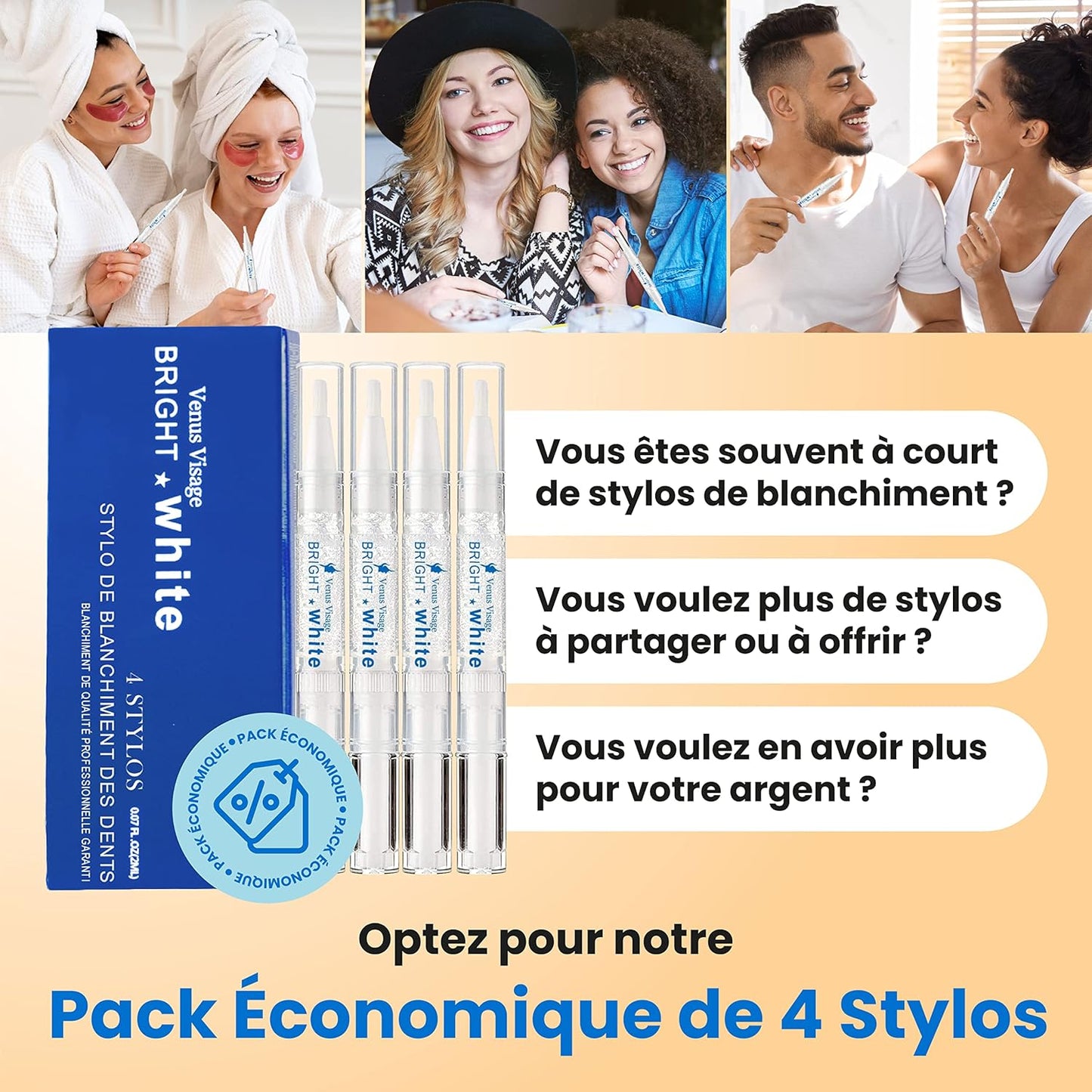 Venus Visage Teeth Whitening Pen, 40+ Uses - Teeth whitening Gel with Professional Formulation and Ingredients - Best Teeth Whitener Overnight and No Tooth Sensitivity (Mint) (0.10 Fl Oz (Pack of 4))