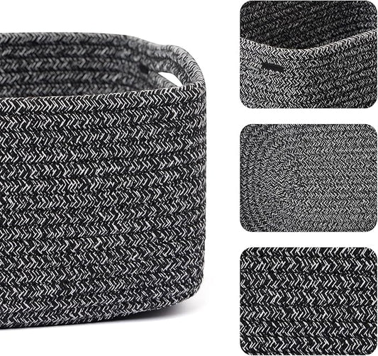 Small Storage Baskets for Organizing | Closet Organizer Bins | Shelf Toy Basket | Woven Rope Baskets | Cube Decorative Box | Shallow Basket | 13x8.5x5.1” | 4 Packs Dark Gray