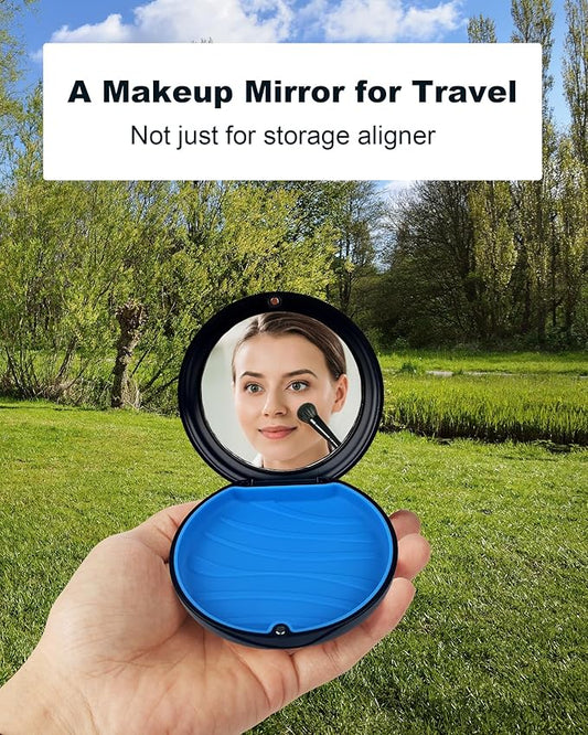 2 Pack Retainer Case with Mirror Kits, Aligner Case Compatible with Invisalign, Slim Night Guard Cases with Aligner Removal Tool, Brush and Chew, Black