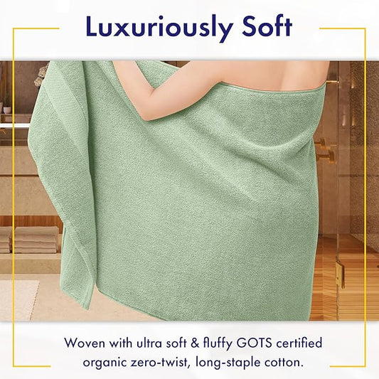100% Organic Zero-Twist Cotton Towel - Luxury Bath Towel - Ultra Soft & Plush 700GSM Long-Staple Cotton (Eucalyptus Green)