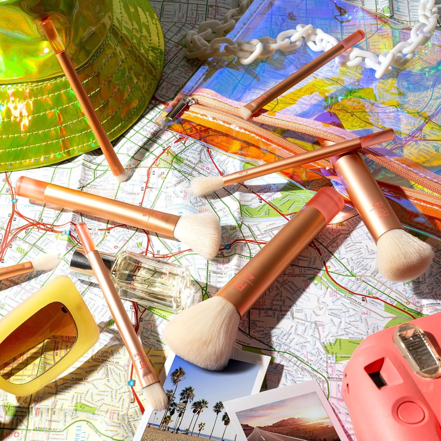 Real Techniques 9 Piece The Wanderer Makeup Brush Set, For Liquid, Cream, & Powder Eyeshadow, Foundation, Concealer, Blush, & Contour, Travel Midi-Size Brushes, Cruelty-Free, Synthetic Bristles