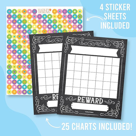 Sticker Chart for Kids Behavior at Home & Classroom - 25 Reward Chart for Kids Incentives, Gold Star Sticker Sheets, Chalkboard Theme Incentive Charts for Classroom Must Haves