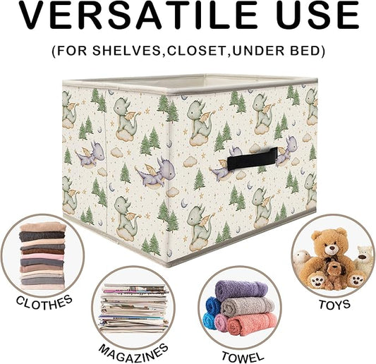 Nogrit Dinosaur Nursery Storage Bins Box, Toybox for Boys, Green and Purple Woods Dinosaur Foldable Baskets Organizer Container with Handles for Kids Boys Bedroom Bathroom Clothes Toys Books