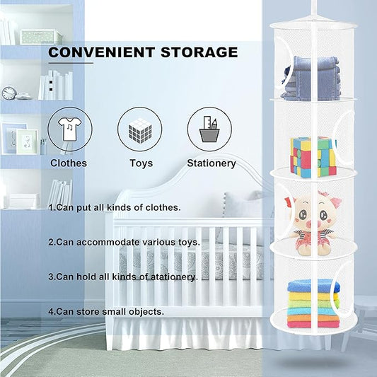 Libeder Mesh Hanging Storage Space Saver Bags Organizer,Foldable Storage Organizer 4 Compartments Toy Storage Basket for Kids Room Bathroom 3 Sets, White