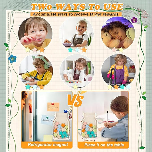 Magnetic Reward Jar, Star Reward Jar Set for Kids Potty Training Reward Jar System for Classroom, Magnetic Reward Jar for Classroom Board Behavior Management Home Reward Jar (Polka Dots)