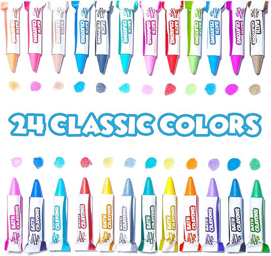 Tub Works® Smooth™ Bath Crayons Bath Toy, 24 Pack | Nontoxic, Washable Bath Crayons for Toddlers & Kids | Unique Formula Draws Smoothly & Vividly on Wet & Dry Tub Walls | Hexagon Grip Bathtub Crayons