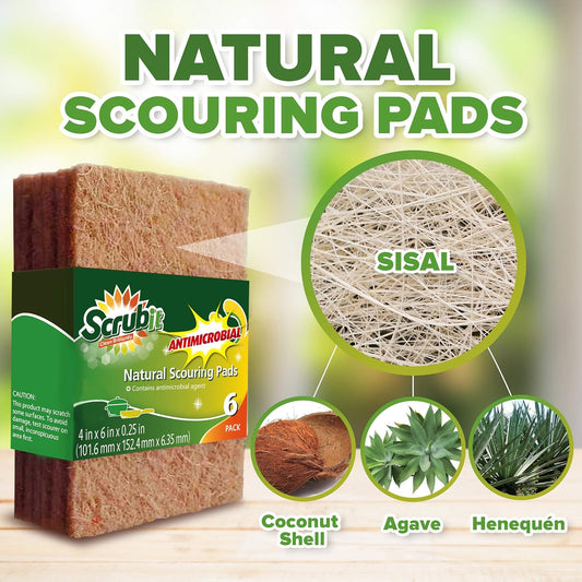 SCRUBIT Natural Scouring Pads (12 Pack) - Eco Friendly Scrubbing Pads for Kitchen Cleaning, Dishes, and Pots - Non-Scratch Kitchen Scrubbers - 100% Natural Sisal Fibers (12 Pack)