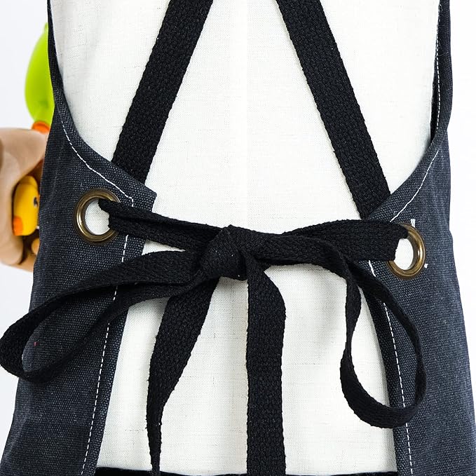 MT WORLD Kids Canvas Apron Personalized Toddler Apron for Boys Adjustable Denim Aprons for Cooking Baking Gardening Painting