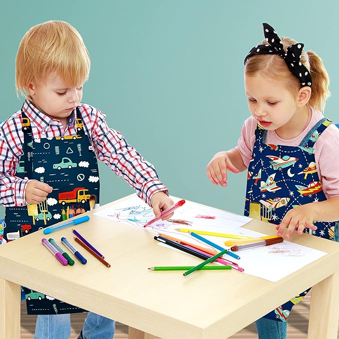 BeeGreen Kids Cooking Aprons w Adjustable Strap Kitchen Aprons w Front Pocket for Kids Toddler Painting Baking Artist