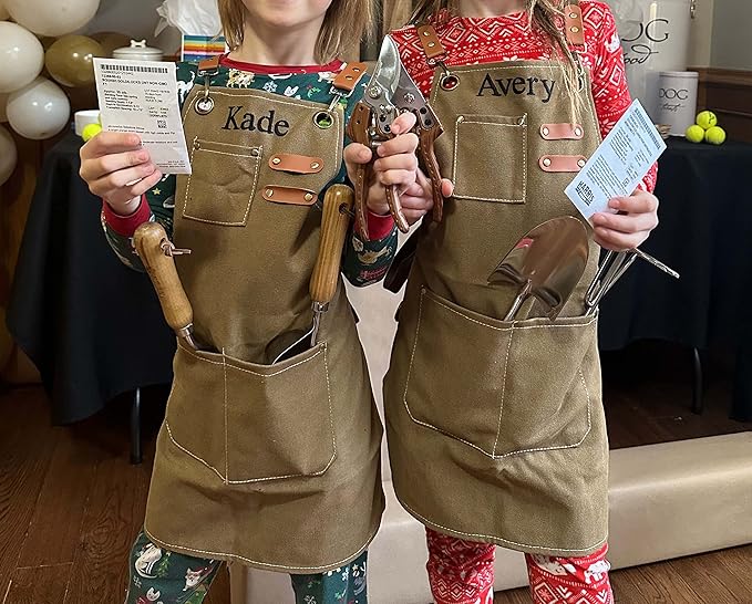 MT WORLD Kids Canvas Apron Personalized Toddler Apron for Boys Adjustable Denim Aprons for Cooking Baking Gardening Painting