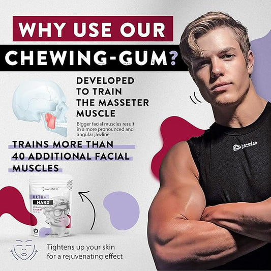 Jawliner® - Pioneers the Toughest Handmade 15x Harder Jawline Gum Includes 12 Weeks Coaching - Sugar-Free Cherry Ice Hard Gum - Jawline Exerciser Chewing Gum for Mewing & Shaping Jaw (2 Months Pack)