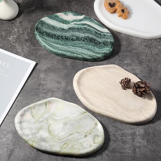Koville Luxury Natural Green Marble Vanity Tray, Cloud Shape Serving Stone Key Tray for Home Decor, 10" x 7" Marble Storage Trays for Bathroom, Stone Plate Holder for Perfume, Candle and Jewelry