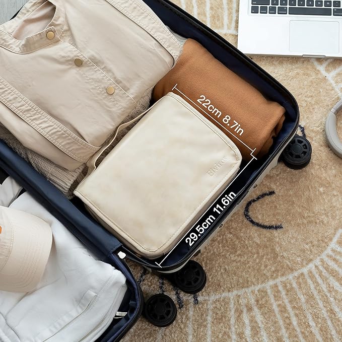 Elviros Hanging Travel Toiletry Bag for Women,3-in-1 Large Makeup Bag and Cosmetic Organizer,Vegan Leather Waterproof Skincare Case for Travel Size Toiletries and Accessories,Gift for Women