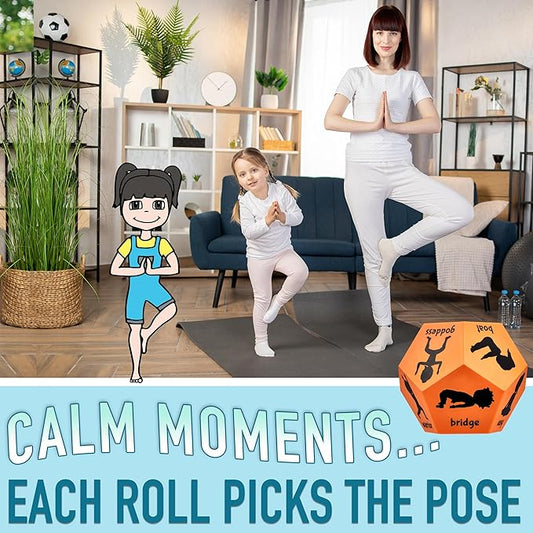 Yoga Dice - Yoga for Kids, Pose and Play Peaceful Kids Stretching Gymnastics Games and PE Equipment for Elementary School, Kindergarten, and Preschool, 12-Sided Foam Large Dice for Children