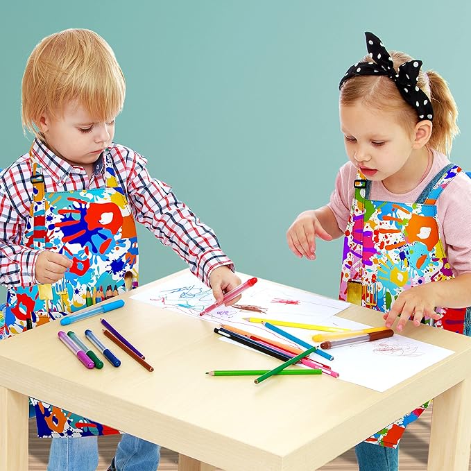 BeeGreen Kids Cooking Aprons w Adjustable Strap Kitchen Aprons w Front Pocket for Kids Toddler Painting Baking Artist